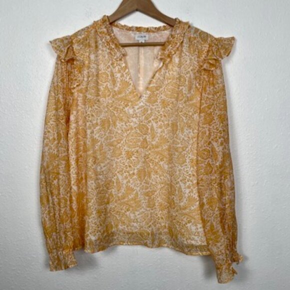 JCREW Yellow Floral Ruffle Top Balloon Sleeve Blouse - Picture 3 of 11